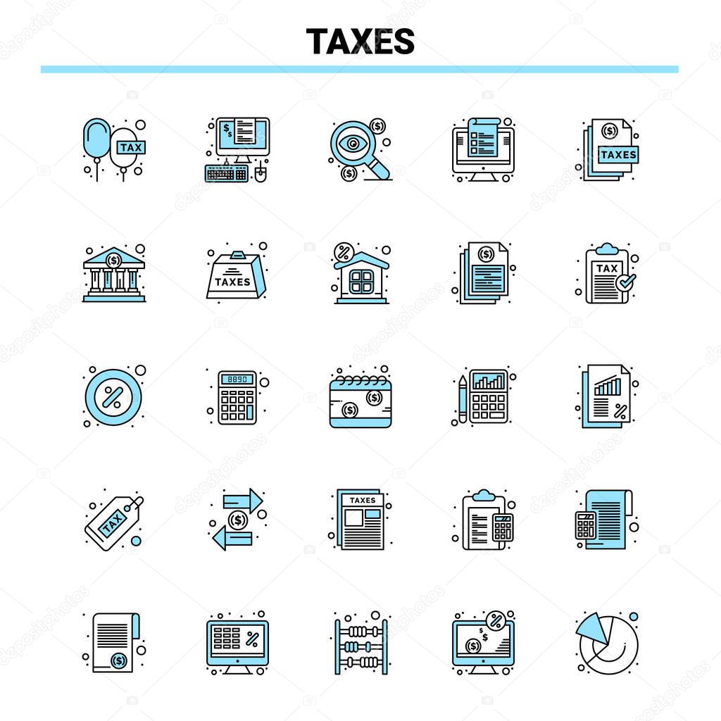 25 Taxes Black and Blue icon Set. Creative Icon Design and logo 