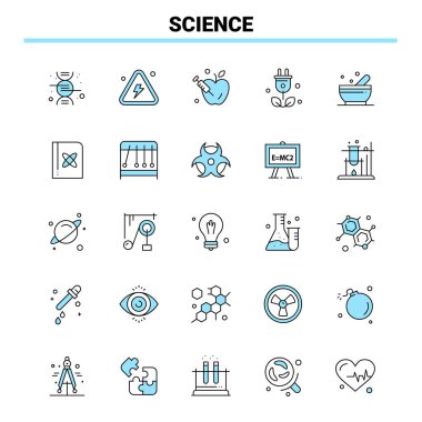 25 Science Black and Blue ikon seti. Yaratıcı Simge Tasarımı ve logo şablonu