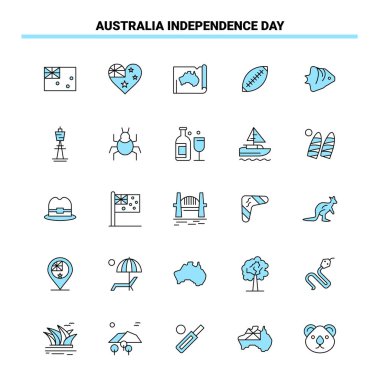 25 Australia Independence Day Black and Blue icon Set. Creative 