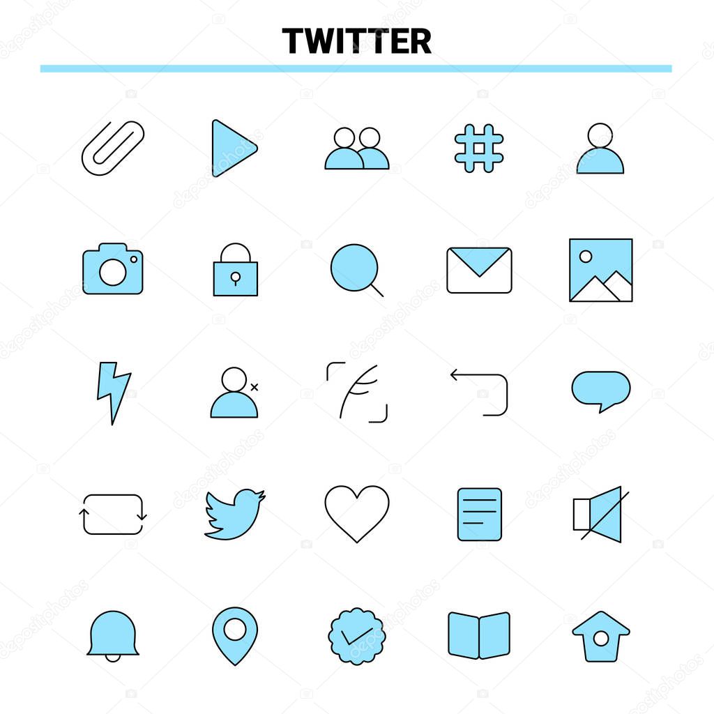25 Twitter Black and Blue icon Set. Creative Icon Design and logo template