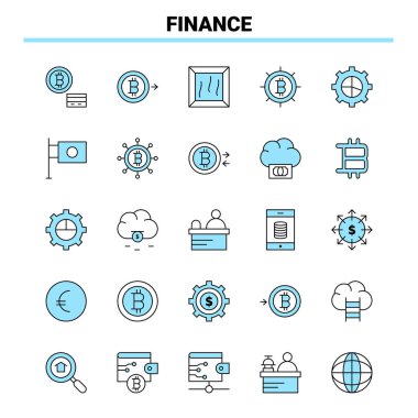 25 Finans Siyah ve Mavi ikon seti. Yaratıcı Simge Tasarımı ve logo şablonu