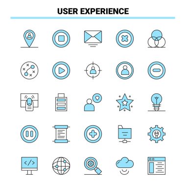 25 Kullanıcı Deneyimi Siyah ve Mavi simge kümesi. Yaratıcı Simge Tasarımı