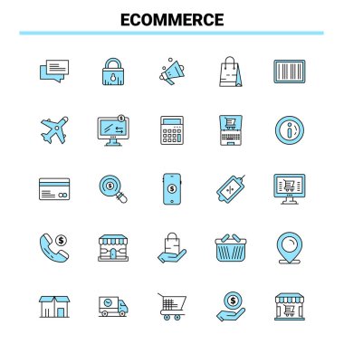 25 Etrade Siyah ve Mavi ikon Seti. Yaratıcı Simge Tasarımı ve Ben