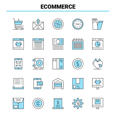 25 Etrade Siyah ve Mavi ikon Seti. Yaratıcı Simge Tasarımı ve logo şablonu