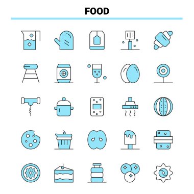 25 Food Black and Blue ikon seti. Yaratıcı Simge Tasarımı ve logo şablonu