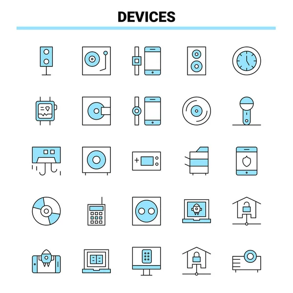25 Dispositivos Conjunto de iconos Negro y Azul. Icono creativo Diseño y registro — Archivo Imágenes Vectoriales