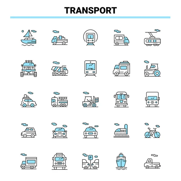 25 Conjunto de iconos de Transporte Negro y Azul. Icono creativo Diseño y l — Archivo Imágenes Vectoriales