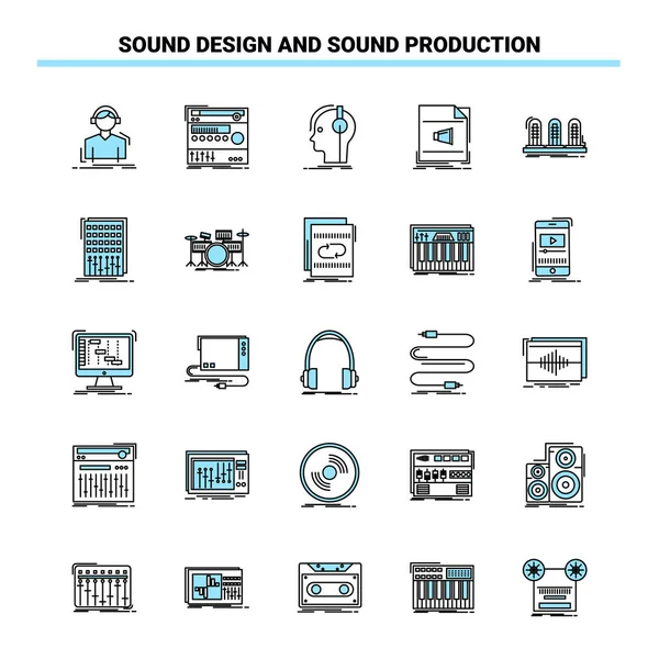 Ensemble Icônes Noir Bleu Sound Design Sound Production Icône Créative — Image vectorielle
