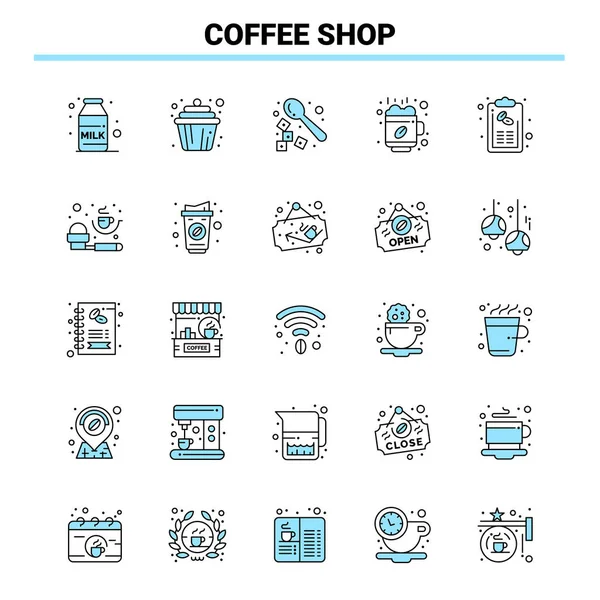 Кофейня Черный Синий Значок Набор Креативный Дизайн Икон Логотип — стоковый вектор