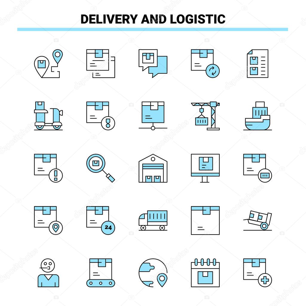 25 Delivery And Logistic Black and Blue icon Set. Creative Icon 