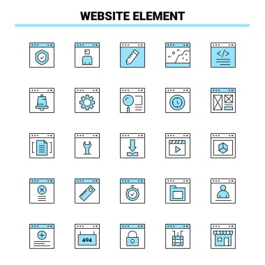 25 Web sitesi element siyah ve mavi simge seti. Yaratıcı Simge Tasarımı