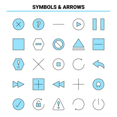 25 Symbols & Arrows Black and Blue icon Set. Creative Icon Design and logo template