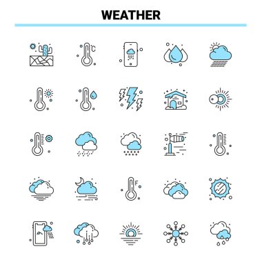 25 Hava Durumu Siyah ve Mavi ikon kümesi. Yaratıcı Simge Tasarımı ve logo şablonu