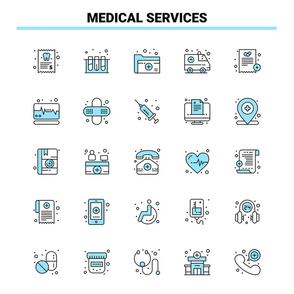 Ensemble de 25 icônes noires et bleues des Services médicaux. Icône créative Desig — Image vectorielle