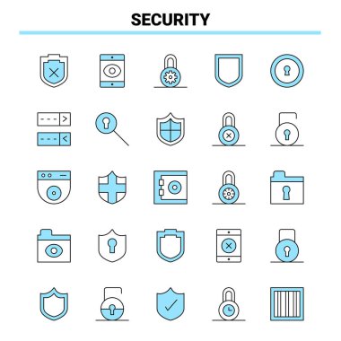 25 Security Black and Blue icon Set. Creative Icon Design and lo