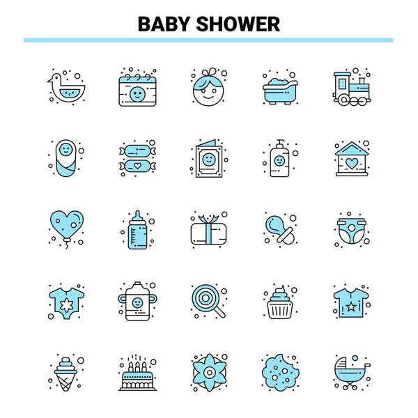 25 Baby Shower Black and Blue icon Set. Креативный дизайн икон и — стоковый вектор