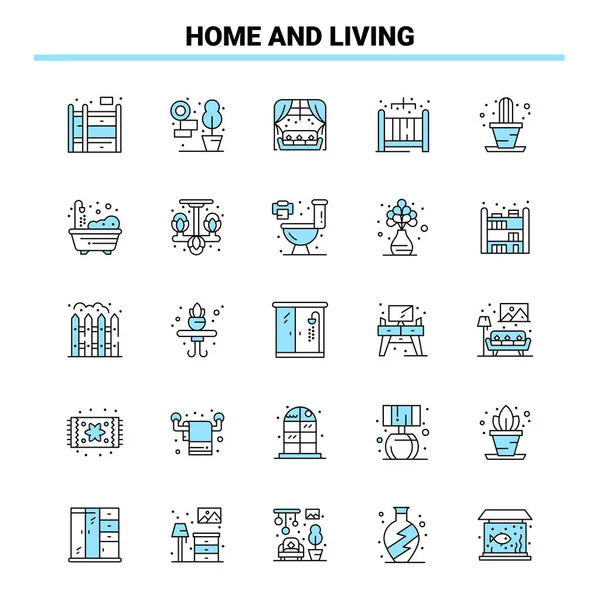 Home Living Black Blue Icon Set Design Ícone Criativo Modelo — Vetor de Stock