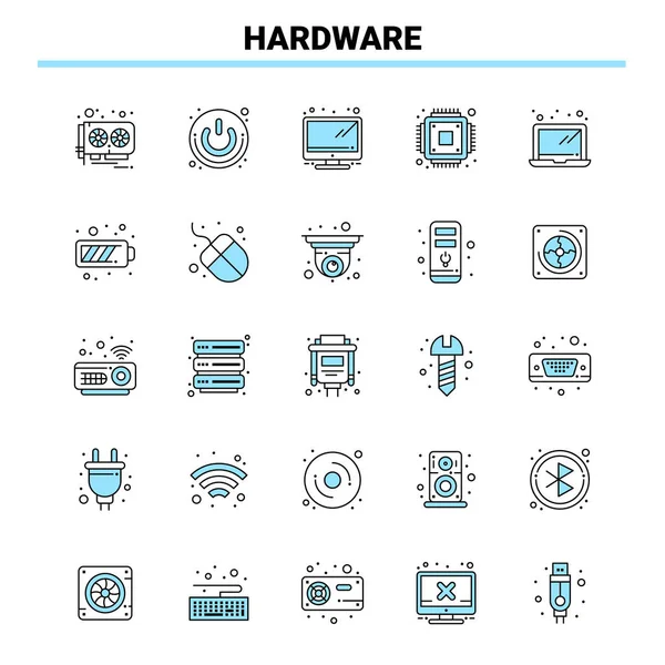 Ensemble d'icônes 25 Hardware Noir et Bleu. Icône créative Design et lo — Image vectorielle