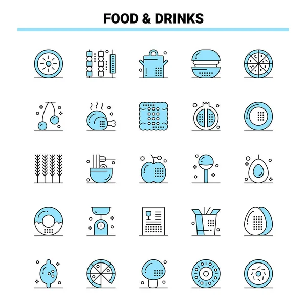 25 Comida & Bebidas Black and Blue icon Set. Diseño de iconos creativos a — Vector de stock