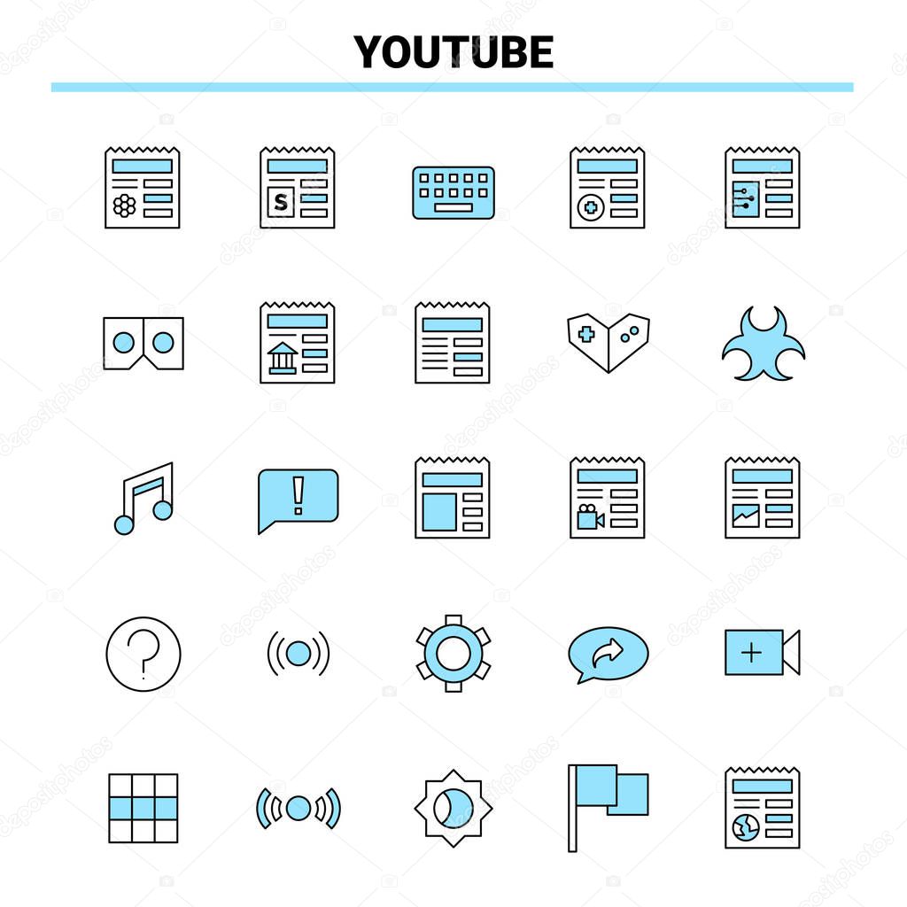 25 Youtube Black and Blue icon Set. Creative Icon Design and log