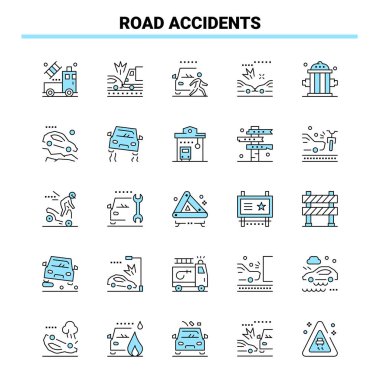 25 Road Accidents Black and Blue icon Set. Creative Icon Design 