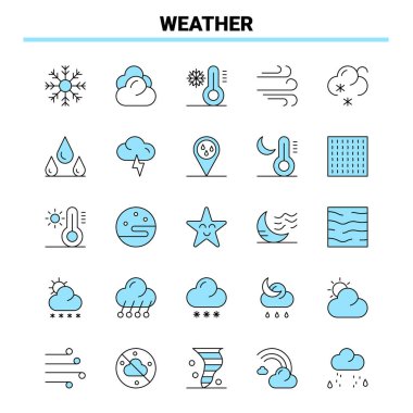 25 Weather Black and Blue icon Set. Creative Icon Design and log