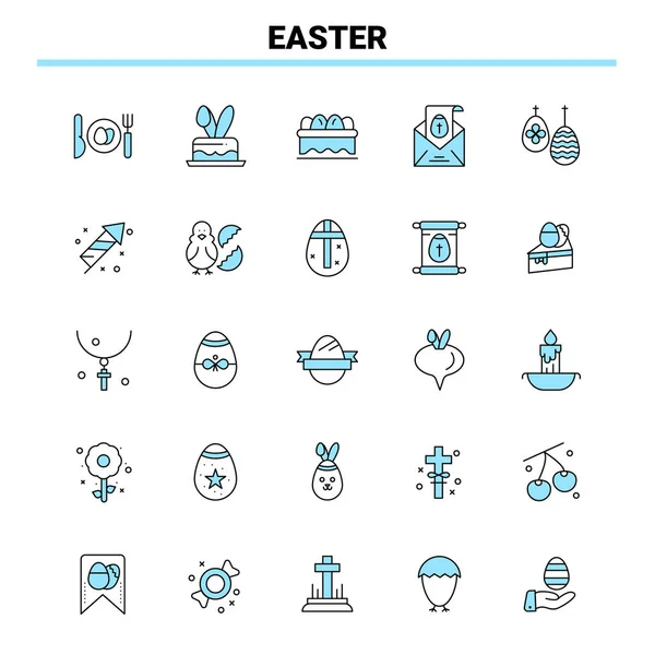 25 Set de iconos de Pascua Negro y Azul. Icono creativo Diseño y logotipo — Vector de stock