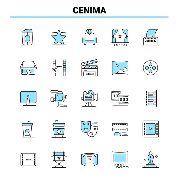 Set di 25 icone Cenima Black and Blue. Icona creativa Design e logo — Vettoriale Stock