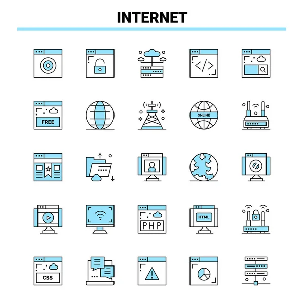 Ensemble de 25 icônes Internet noir et bleu. Icône créative Design et lo — Image vectorielle