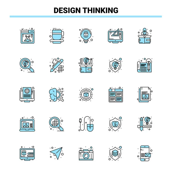 Ensemble de 25 icônes Design Thinking noir et bleu. Conception d'icône créative — Image vectorielle