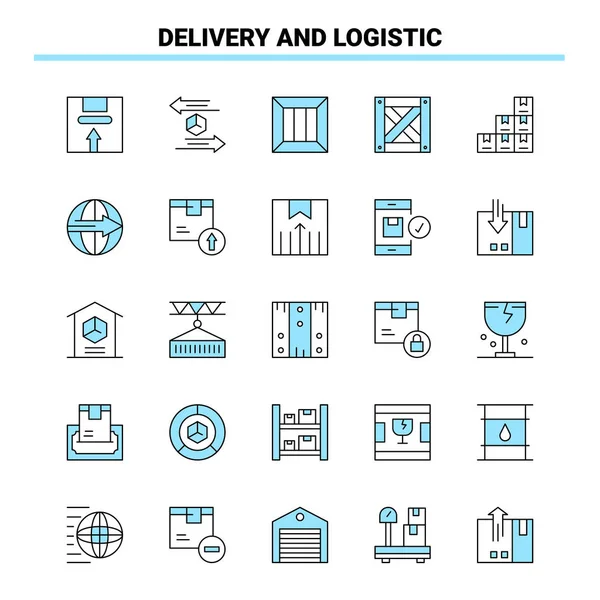 Lieferung Und Logistik Schwarz Blau Symbol Set Kreatives Icon Design — Stockvektor