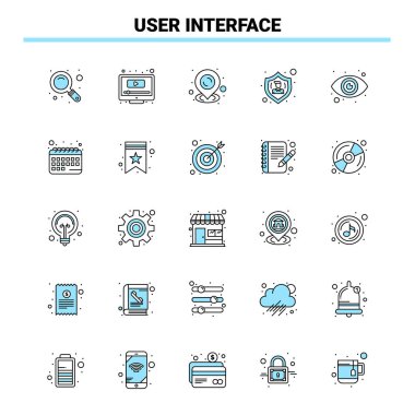 25 Kullanıcı Arayüzü Siyah ve Mavi simge seti. Yaratıcı Simge Tasarımı 