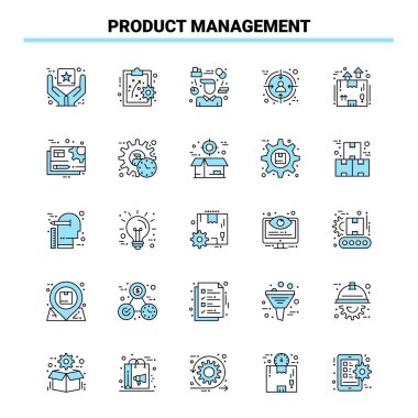 25 Ürün Yönetimi Siyah ve Mavi ikon Seti. Yaratıcı Simge Tasarımı ve logo şablonu