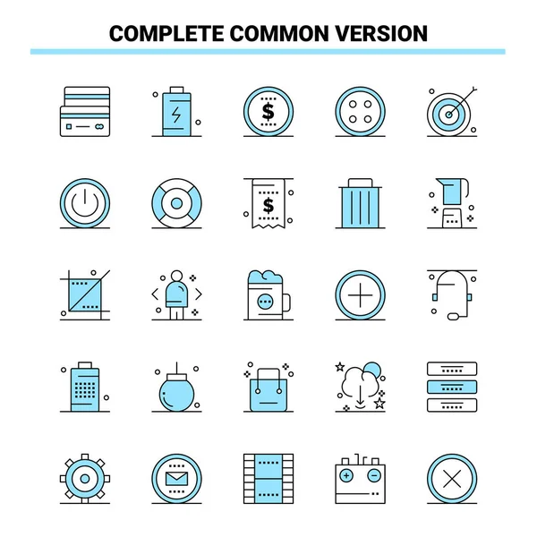 25 Versión Común Completa Conjunto de iconos Negro y Azul. Ico creativo — Archivo Imágenes Vectoriales