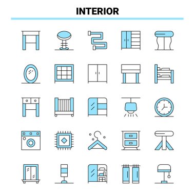 25 İç Mavili Siyah ve Mavi simge seti. Yaratıcı Simge Tasarımı ve lo