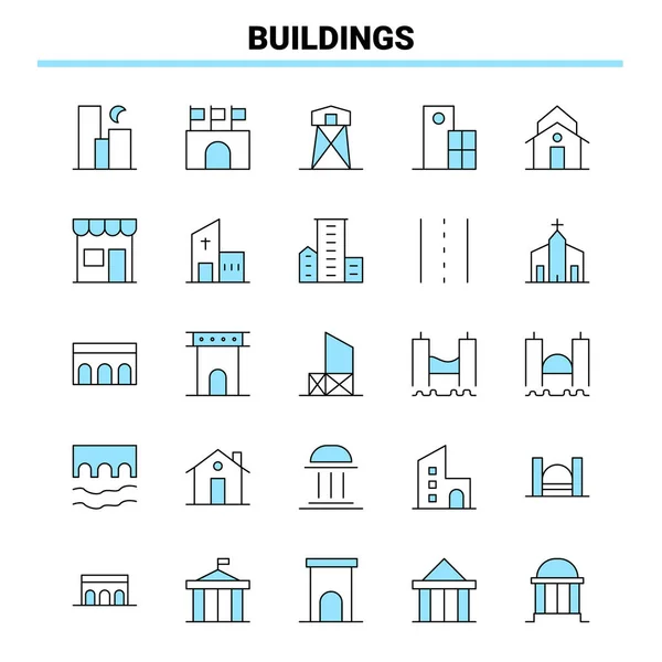 25 Buildings Black and Blue icon Set. Creative Icon Design and l — Stock Vector