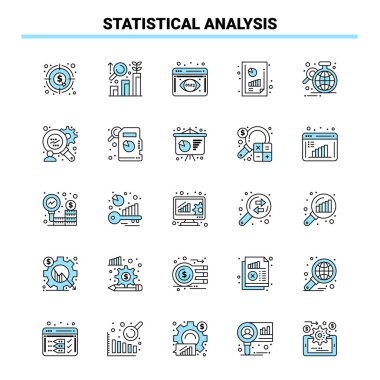 25 Statistical Analysis Black and Blue icon Set. Creative Icon D
