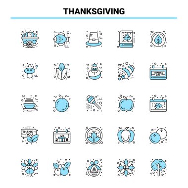 25 Şükran Günü Siyah ve Mavi ikon seti. Yaratıcı Simge Tasarımı