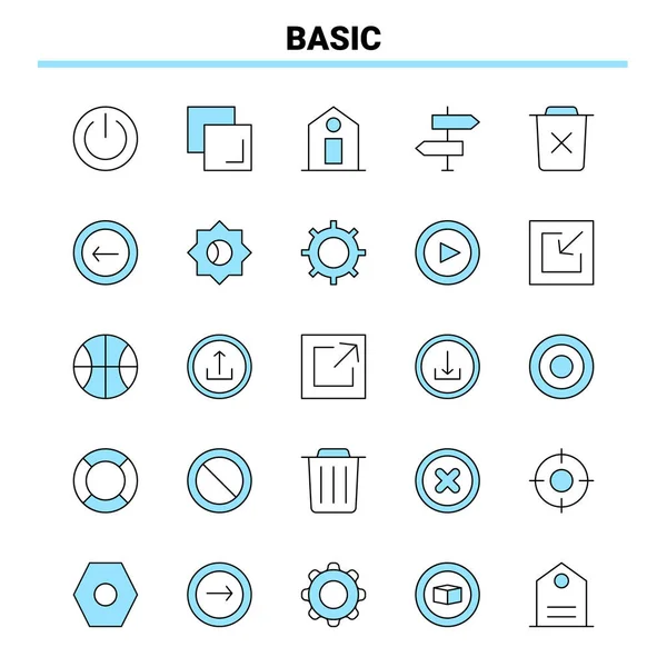 25 Basic Black and Blue icon Set. Tvůrčí design ikon a logo — Stockový vektor