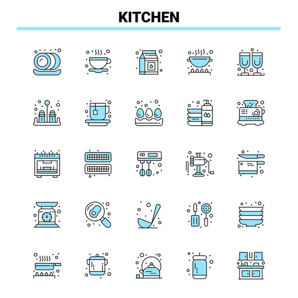 Ensemble Icônes Cuisine Noir Bleu Icône Créative Design Modèle Logo — Image vectorielle