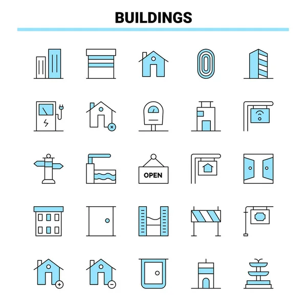 Buildings Black Blue Icon Set Creative Icon Design Logo Template — Stock Vector