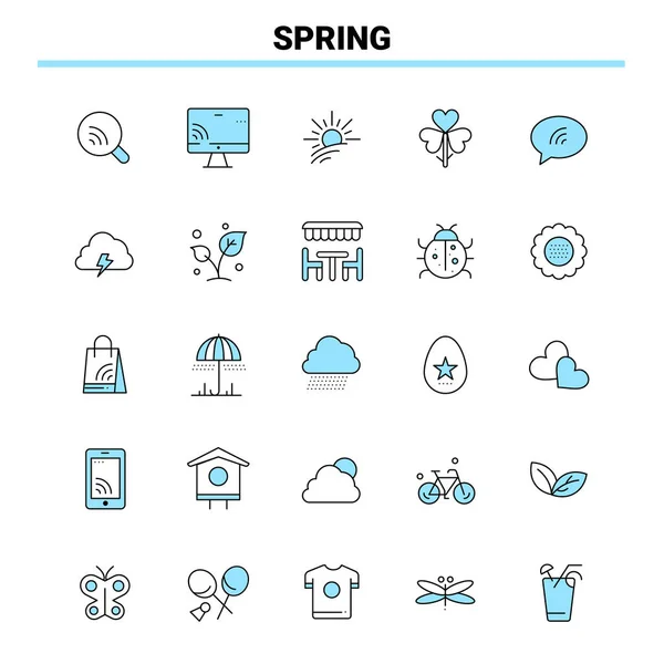 Spring Black Blue Icon Set Креативный Дизайн Икон Логотип — стоковый вектор