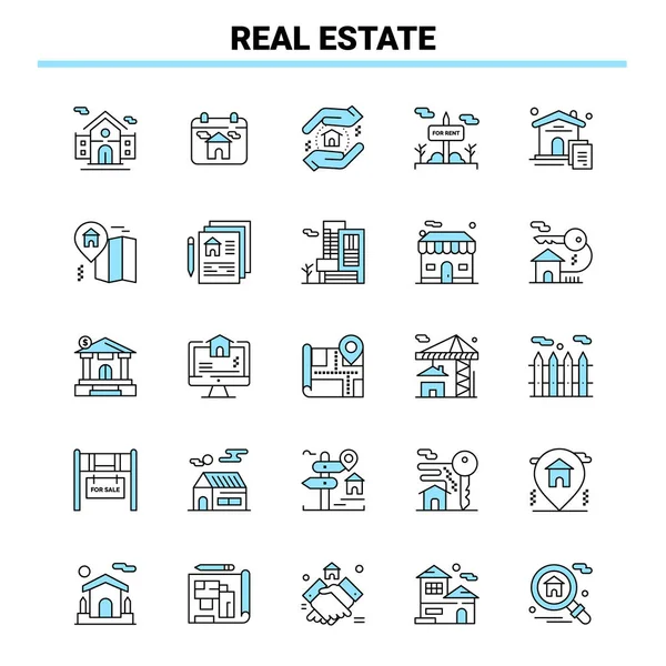 25 Gayrimenkul Siyah ve Mavi ikon Seti. Yaratıcı Simge Tasarımı ve