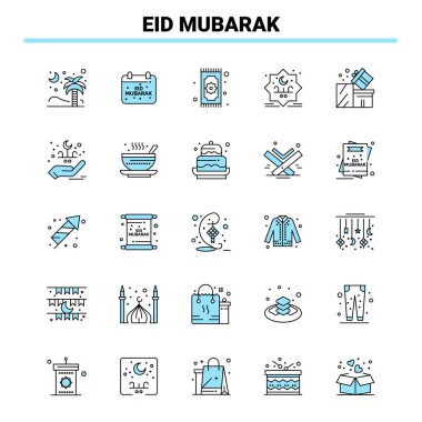 25 Bayram Mübarek Siyah ve Mavi ikon Seti. Yaratıcı Simge Tasarımı ve logo şablonu