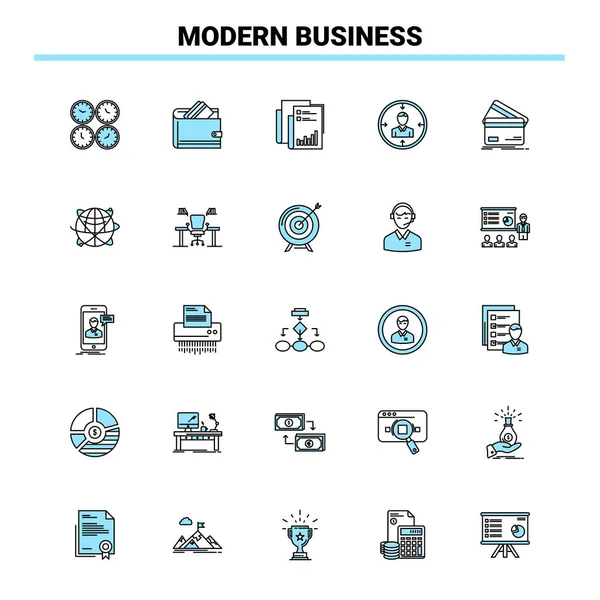 25 Modern Business Black and Blue icon Set. Creative Icon Design — Stockvektor