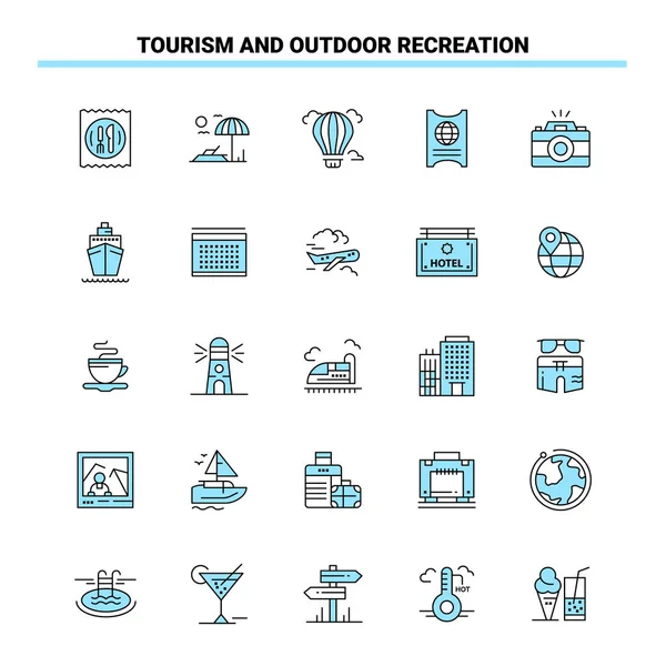Tourism Outdoor Recreation Black Blue Icon Set Креативный Дизайн Икон — стоковый вектор