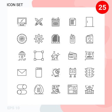 Mobilya, kağıt, silah, rapor, düzenlenebilir vektör tasarım elementleri için 25 Satır İşaretleri ve Sembolleri içeren Stock Vektör Simgesi Paketi