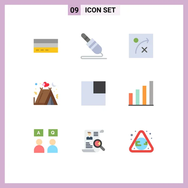 レイアウト テント キャンプなどのWeb印刷メディアのための9近代的なフラット色の記号とシンボルのパック編集可能なベクトルデザイン要素 — ストックベクタ