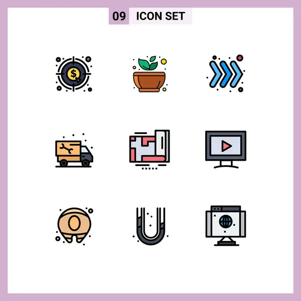 トラック 配管工 パイプ キーボードの9つの創造的なFilledlineフラットカラーのパック編集可能なベクトルデザイン要素 — ストックベクタ