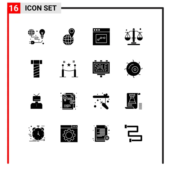 Pictogram Set Simple Solid Glyphs Screw Law World Justice User - Stok Vektor